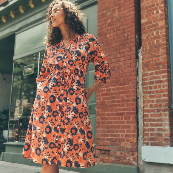 UNTUCKit Women's NWT Orange/Blue Floral Stretch Cotton Farrah Midi Dress Size M - Picture 1 of 9